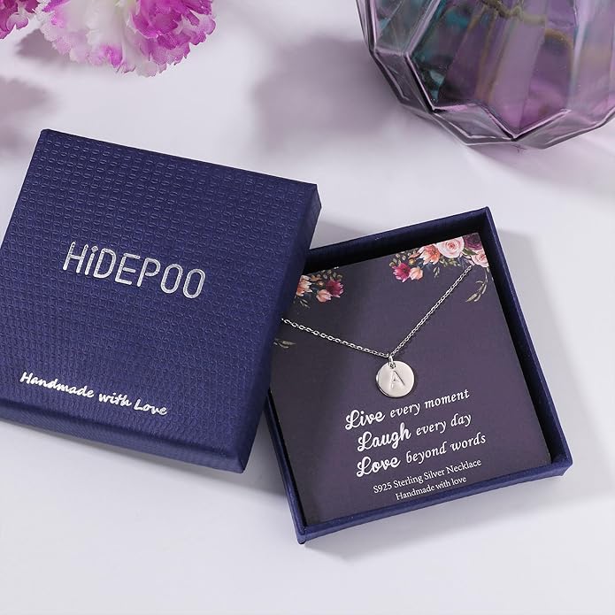 Hidepoo Disc Initial Necklace Gifts for Girls - 14K Gold Filled/Rose Gold/S925 Sterling Silver Disc Initial Necklaces Personalized Birthday Gift Tiny Initial Necklace Jewelry for Girls Women