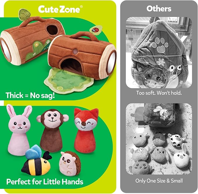 Baby Toys 6-12 Months - Soft Stumps with Jungle Animals Friends,Rattle,Crinkle Paper,Squeaker,Mirror - Sensory Montessori Toys for 6 Month Old Babies,1-3 Year Old Boy Girl Gifts