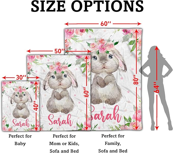 Arteaga Personalized Bunny Blanket for Girls, Customized Baby Blanket for Newborns, King Size