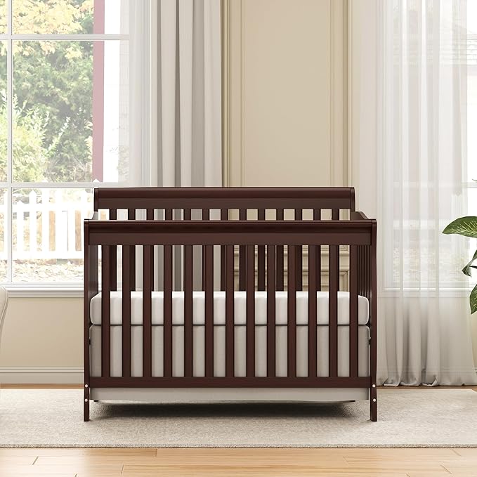 Baby Crib 5-in-1 Convertible, Wooden Cribs Converts to Toddler Bed, Daybed and Full-Size Bed, Nursery Furniture with Non-Toxic Finishes (Espresso)