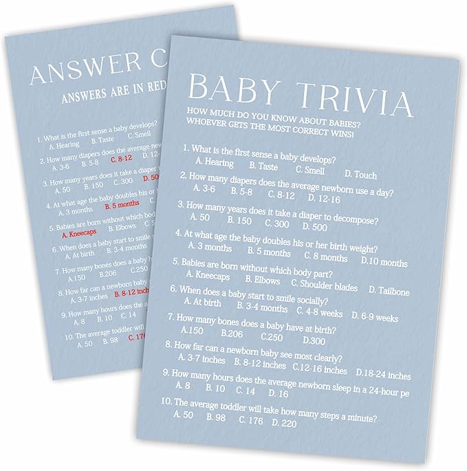 Oh Baby True Or False: Minimalist Baby Shower Game Kit - Mist Blue - 30 Fill-In Cards & Answer Card