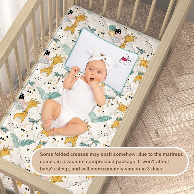 5" Crib & Toddler Mattress, 52x27.5 Breathable Knitted Fabric Cover, CertiPUR-US Certified Foam, Edge Reinforcement, Fits Standard Size Crib and Toddler Bed, Giraffe