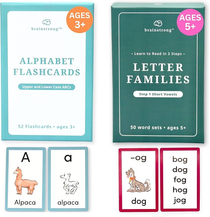 ABC Flashcards and 250 Phonics Words | Ages 3-6 | Learn Alphabet and Reading with Phonics | Brainstrong 2 Premium Boxes, 100 flashcards