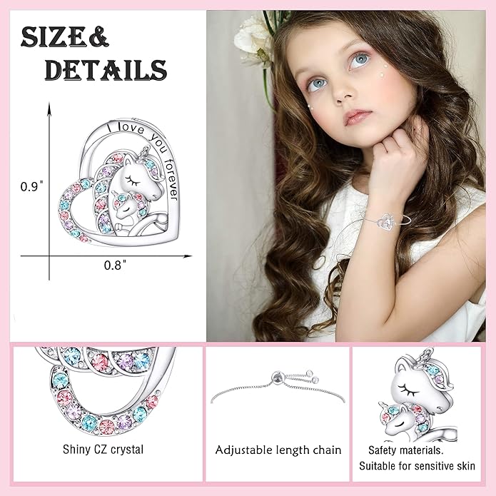M&Ostyle I Love You Forever Jewelry Set for Girls Necklace and bracelet Crystal Heart Pendant Necklaces Gifts For Girls Daughter Granddaughter Niece Birthday Christmas