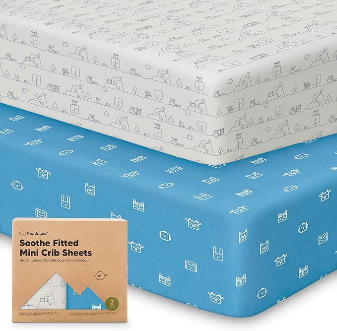 2-Pack Mini Crib Sheets Fitted - 38x26 Pack N Play Sheets for Pack and Play Mattress, Organic Cotton, Soft & Breathable Playard Bedding, Neutral Mini Toddler Bed Cover for Boys, Girls (KeaPixel)