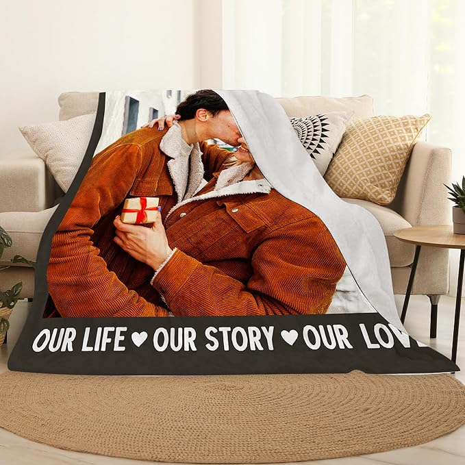 Custom Blanket with Picture, Personalized for Couple