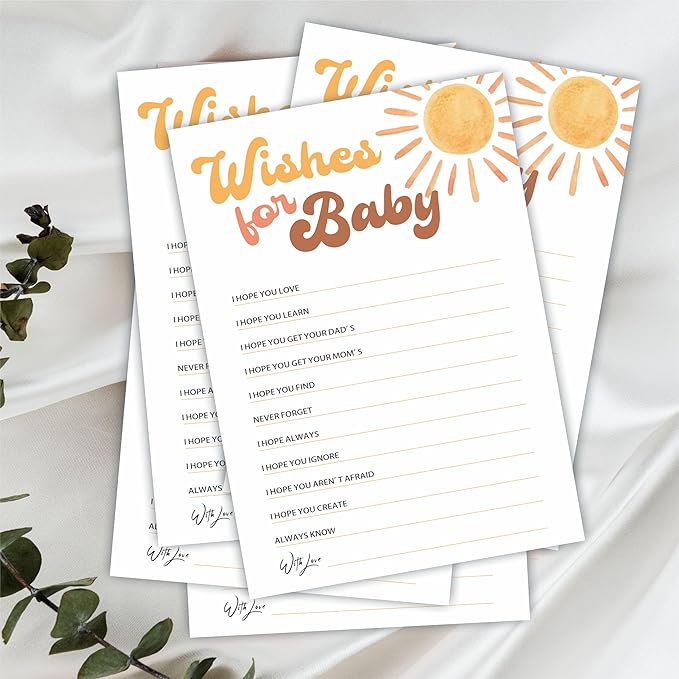 Wishes For Baby Game Kits For Baby Shower - 30 Double-Sided Fill In Watercolor Sunshine Style Game Cards For Gender Reveal, Baby Announcement, Party Favor & Supplies - C11