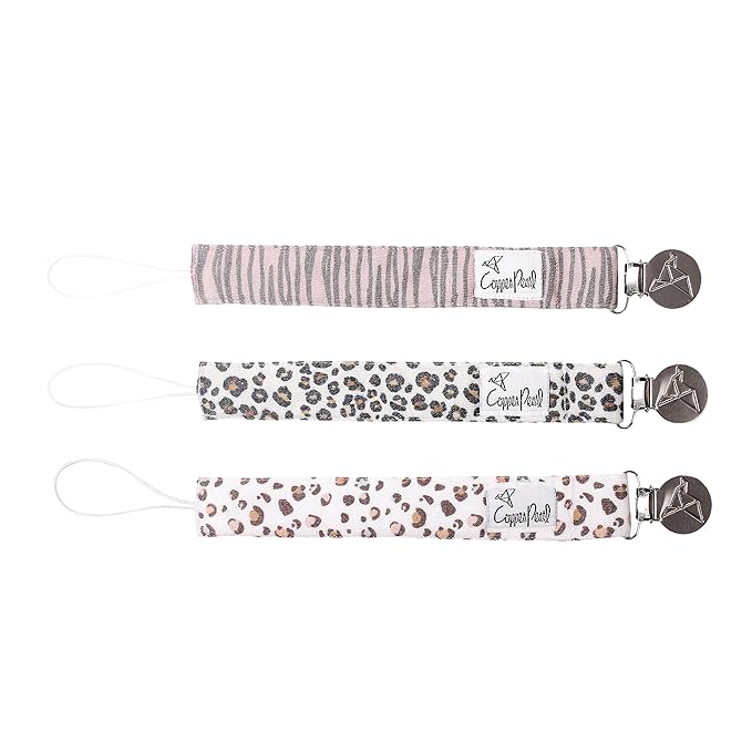 Copper Pearl Pacifier Clip 3-Pack: Premium Knit Binky Clips for Baby Girls and Boys - Stylish Stainless Steel Pacifier Holder Clip - Baby Pacifier Clips for No More Floor Drops - Zara