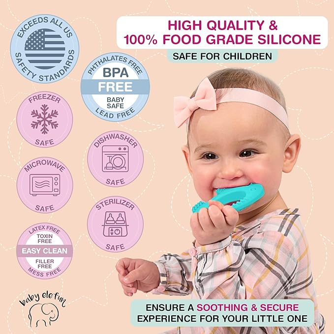 Teething Ring for Babies 0-6 Months - 5X Pain Relief Smart Teether - Zero Developmental Delay Silicone Teether - Cute Infant Chew Toy, Shower Gift