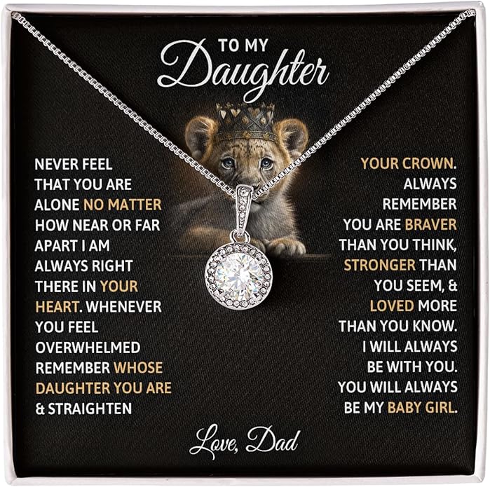 To My Beautiful Daughter Necklace from Mom & Dad | Cubic Zirconia Pendant with Heartfelt Message Card & Gift Box | Daughter Birthday, Graduation, Christmas Jewelry Gift from Parents