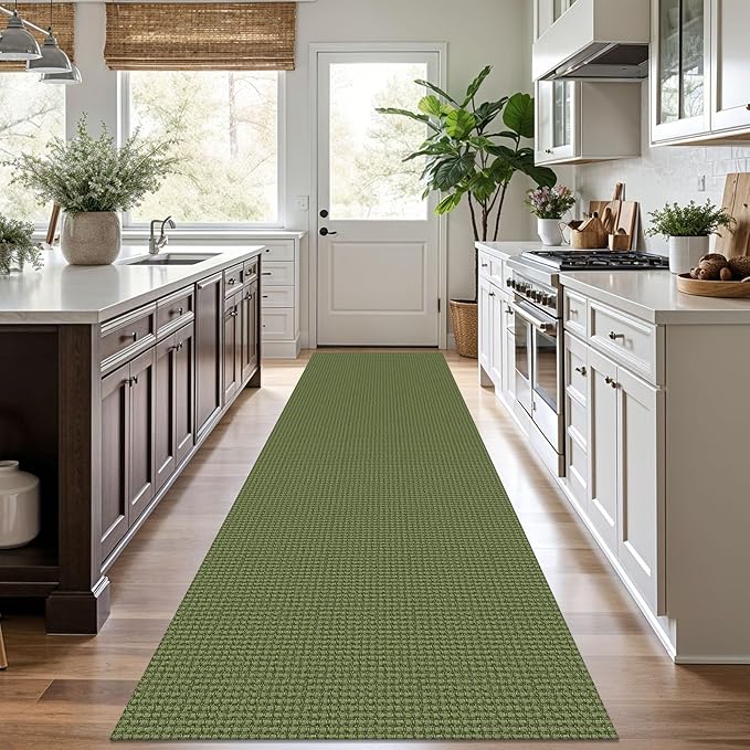 KOZYFLY Runners for Hallways 3x10 ft Washable Kitchen Runner Non Slip Rubber Backed Hallway Rugs Cotton Entryway Runner Rug Floor Carpet for Indoor Hall, Backdoor, Kitchen, Olive Green/Earthy Green