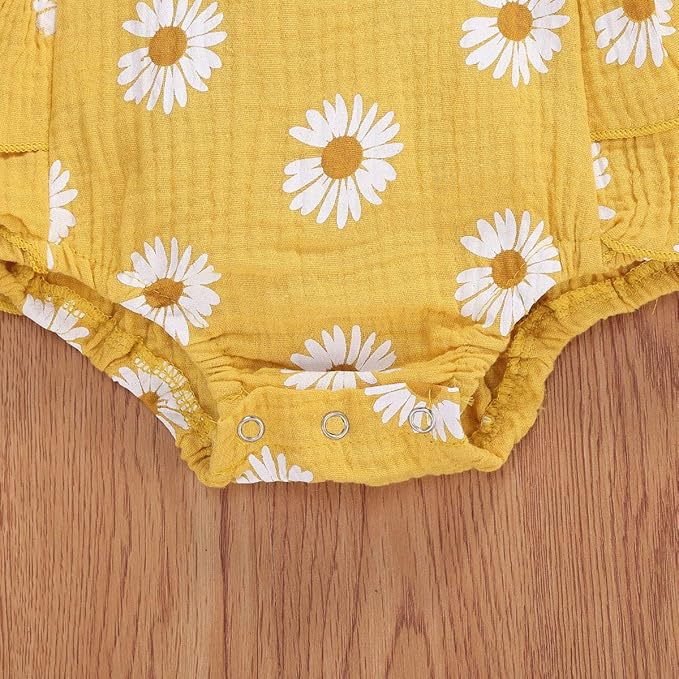 Baby Girls Floral Cotton Leotard Romper Newborn Daisy Playsuits Ruffled Sleeve Onesie Infant Jumpsuit Clothes Headband