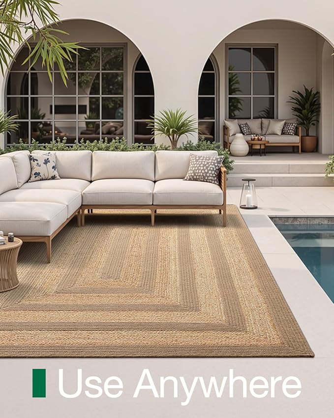 LUMI Jute Area Rug 8x10 for Living Room, Natural Handwoven Rugs Non Slip, Farmhouse Braided Carpets No Shedding for High Traffic, Dining Room, Indoor, Outdoor, Patio