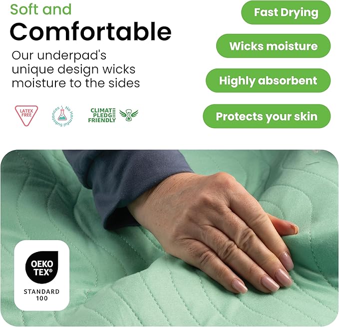 IMPROVIA® Washable Underpads, 34" x 36" (Pack of 4) - Heavy Absorbency Reusable Bedwetting Incontinence Pads for Kids, Adults, Elderly, and Pets - Waterproof Protective Pad for Bed, Couch, Sofa, Floor