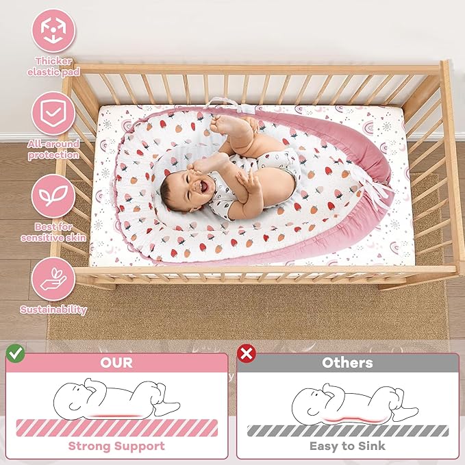 ALINUX Baby Lounger for Newborn 0-24 Months,100% Cotton Baby Lounger Cover, Suitable for Babies Aged 0-24 Months, Pink