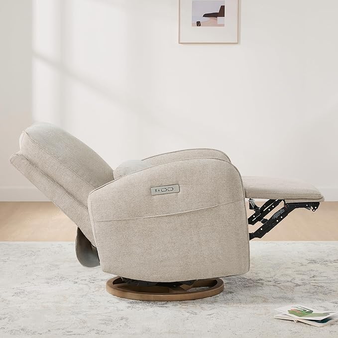CHITA Power Nursery Glider Recliner Chair, Electric Swivel Rocker Recliner for Adults, Rocking Chair with Removable Lumbar Pillow for Living Room, FSC Certified, Fabric in Khaki