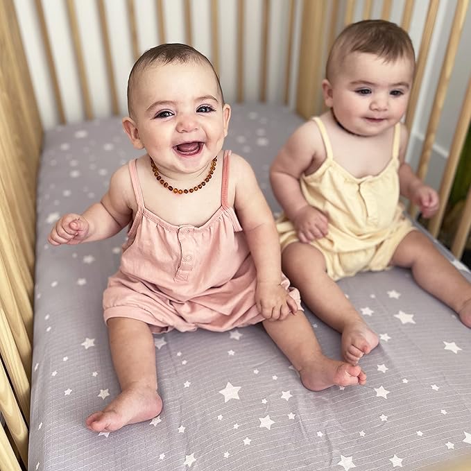 Newton Baby Organic Fitted Crib Sheet (2-Pack) - Ultra Breathable and Soft, 100% Organic Muslin Cotton, Stardust Print in Twilight Grey + Solid White, Fits All Standard Cribs
