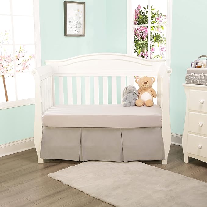 2 Pack Fitted Crib Sheets for Boys in 100% Jersey Knit Cotton – Blue and Yellow Precious Moments Design Plus Solid Gray Boy’s Crib Mattress Sheets by Everyday Kids