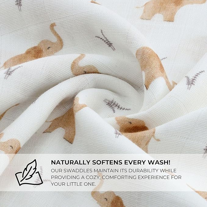 Featherhead™ 100% Cotton Muslin Swaddle Blankets for Baby Girl - Large 47”x 47” - Pre-Washed, Soft, & Breathable - Newborn Essential & Perfect Baby Registry Gift (2 Pack - Elephant)