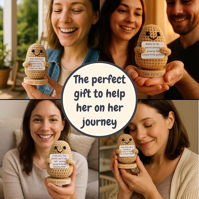 Mom to Be Gifts - Handmade Crochet Potato with 30 Empowering Messages for Expecting Moms - Unique Gift for Pregnant Women - Pregnancy Gift for Christmas | Funny Crochet Doll for an Expecting Mom