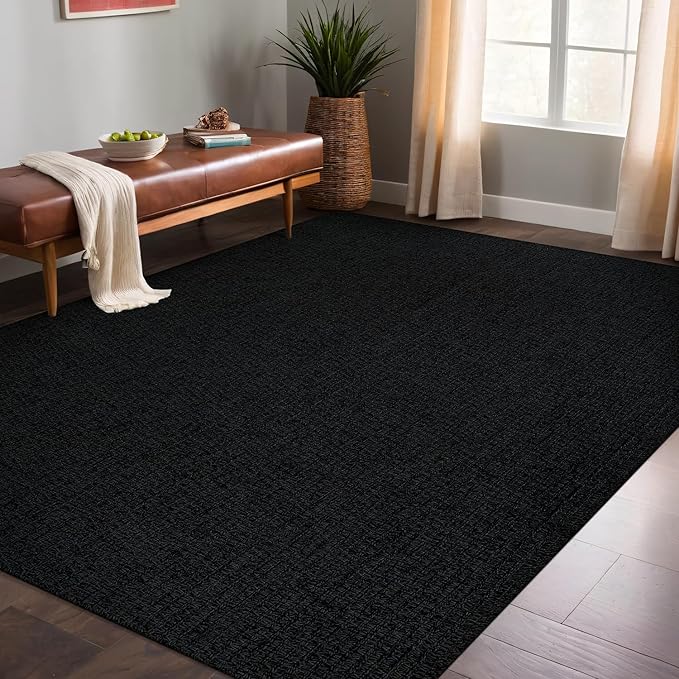 Easy Jute Rugs 8x10 Dark Gray Color Living Room Indoor Outdoor Area Rug for Farmhouse Patio and Kitchen Rug High Traffic Washable Easy to Clean Solid Woven Design Outside Carpet (8 x 10)