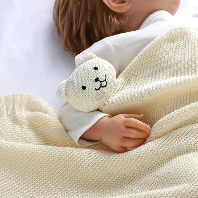 LAWKUL Baby Blanket Bear Lovey Soft Plush Security Blanket for Newborns Infants Boy Girl Knit Snuggle Comfort White 40x30in