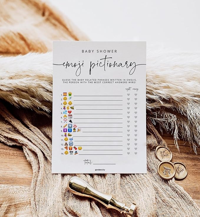 Baby Shower Emoji Pictionary Game, Baby Shower Games for Boy or Girl, 50 Cards, Minimalist