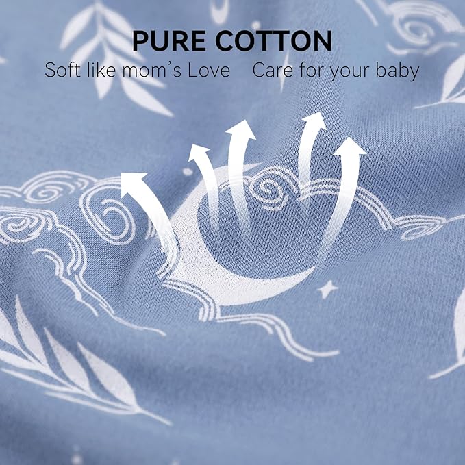 Baby Sleep Sack 6-12 Months, Long Sleeve Baby Wearable Blanket 0.5 Tog with Mittens, 2-Way Zipper Infant Cotton Sleeping Sack for Boy and Girl Blue Stars 2 Pack (Medium)