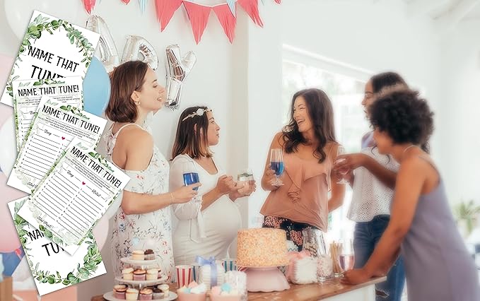 Baby Shower Game Cards, Name That Tune Game, Tropical Jungle Theme Party Cards For Gender Neutral Boys or Girls, Set of 30 Cards(Green009)