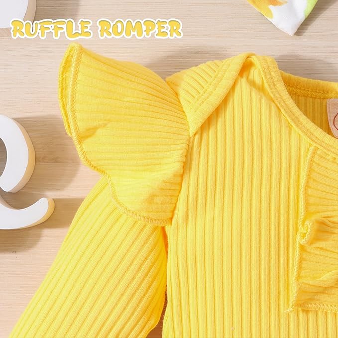 Baby Girl Clothes Newborn Infant Outfits Ruffle Romper+ Floral Pants + Cute Headband Sets for Girls