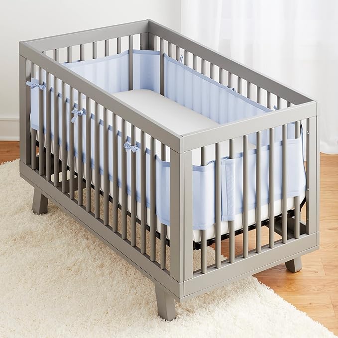 BreathableBaby Breathable Mesh Liner for Full-Size Cribs, Classic 3mm Mesh, Light Blue (Size 4FS Covers 3 or 4 Sides)