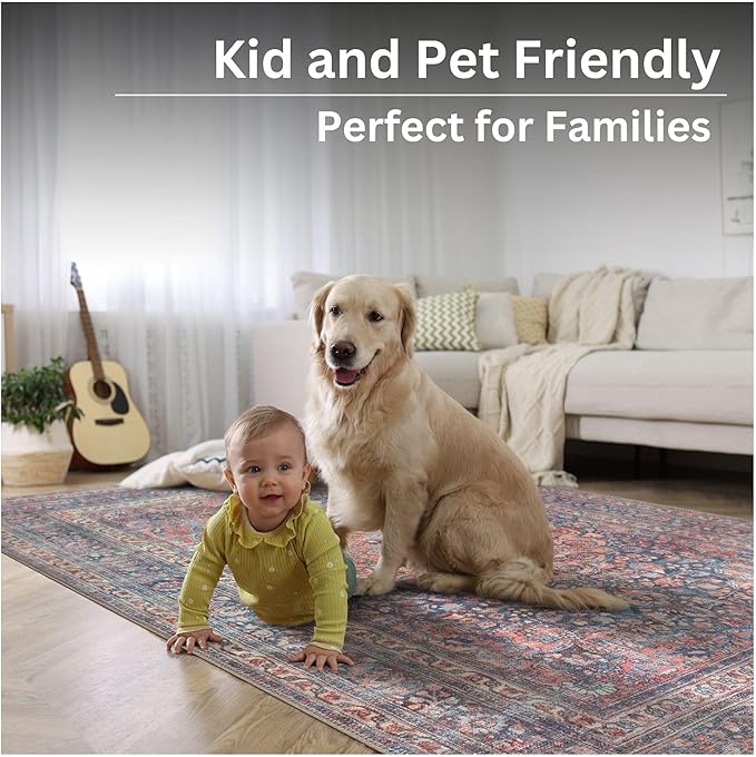 Bloom Rugs Washable Non-Slip 12 ft Runner - Multicolor Traditional Medallion Runner for Entryway, Hallway, Bathroom, and Kitchen - Exact Size: 2.5' x 12'