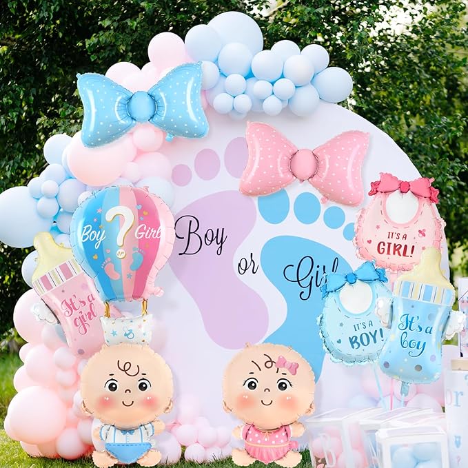 Gender Reveal Decoration Set - Includes Boy or Girl Baby Shower Foil Balloon for Boy or Girl Baby Shower Party Decoration 9 Pcs