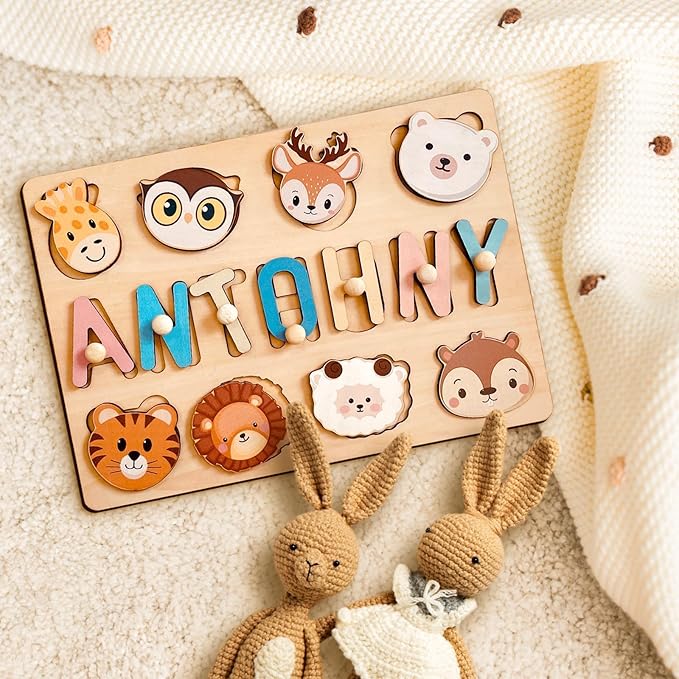Name Puzzle for Kids Personalized, Toddlers 1-3, Christmas Birthday Gift Ideas, Wooden Puzzles for 2 Year Old Girls Boys