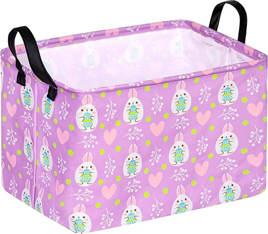 Rectangle Canvas Easter Basket, Rabbit, Laundry Basket, Storage Box for Toys Clothes Choice for Boys and Girls (Purple)