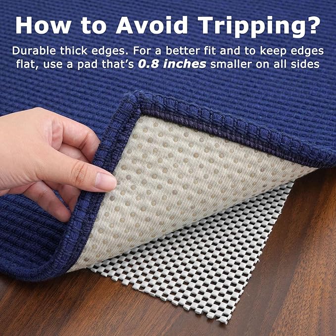 KOZYFLY Washable Area Rug 5x7 ft Rubber Backed Non Slip Rugs for Living Room Braided Cotton Bedroom Rug Woven Office Rugs Indoor Floor Carpets for Dining Bedroom Living Room, Royal Blue/Navy
