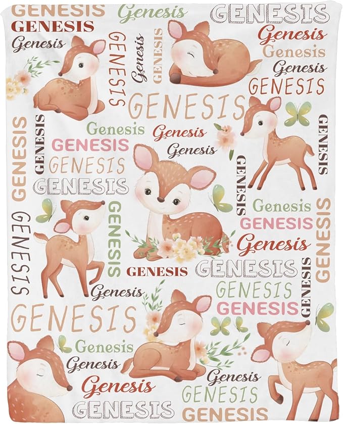 Personalized Baby Blanket for Girls Deer Custom Baby Blankets with Name Dotted Backing Customized Gifts for New Mom Customize Baby Blanket for Kids Newborn Birthday