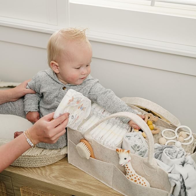 PUTSKA Baby Diaper Caddy Organizer - Nursery Storage Basket for Diaper Station, Baby Basket Shower Gift List and Registry Must-Have, Newborn Essentials, Nursery Decor for Boy or Girl - Mocha, Large