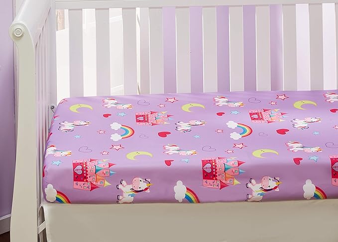 EVERYDAY KIDS Baby Girl Fitted Crib Sheet Unicorn Dreams, 100% Soft Microfiber, Breathable Baby Sheet, Fits Standard Size Crib Mattress 28in x 52in, Nursery Sheet