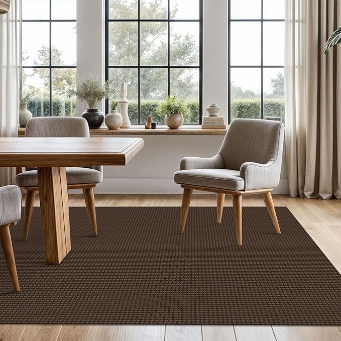 KOZYFLY Washable Area Rug 5x7 ft Rubber Backed Non Slip Rugs for Living Room Braided Cotton Bedroom Rug Woven Office Rugs Indoor Floor Carpets for Dining Bedroom Living Room, Reddish Brown/Coffee