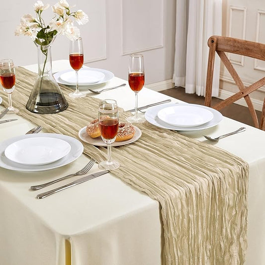 Cheesecloth Table Runner 10FT Long Boho Gauze Table Runner Rustic Sheer Runner for Wedding Bridal Baby Shower Birthday Party Table Decor Thanksgiving Christmas (Beige, 6 Pack)