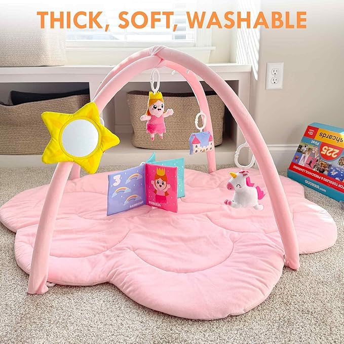 QUOKKA Baby Play Gym XL – Unicorn-Themed Baby Play Mat with 6 Large Sensory Toys – Tummy Time Mat for Infant Development – Machine Washable Newborn Essentials Must Haves – Gender Neutral Gift Items