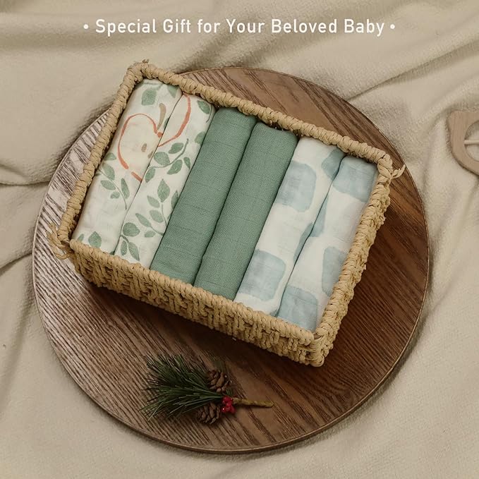 GLLQUEN BABY Receiving Blanket Boy Cotton Muslin Swaddle Blankets Girl Newborn Squares Breathable & Soft Thin Baby Blankets Cloths Double Absorbent Infant Swaddling Wrap - 6 Pack (Apple)
