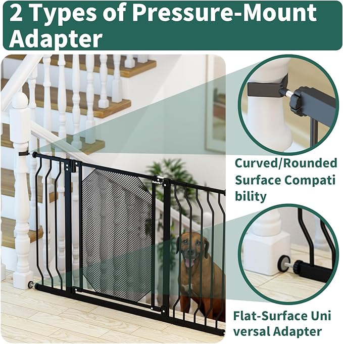 29.5"-60.5" Extra Wide Metal Mesh Baby Gate for Stairs & Hallways - Auto Close, Pressure Mounted 30.5" Tall, Easy Install, No Drilling - Door Gate for Doorways, Safety Gate for Babies and Pets, Black