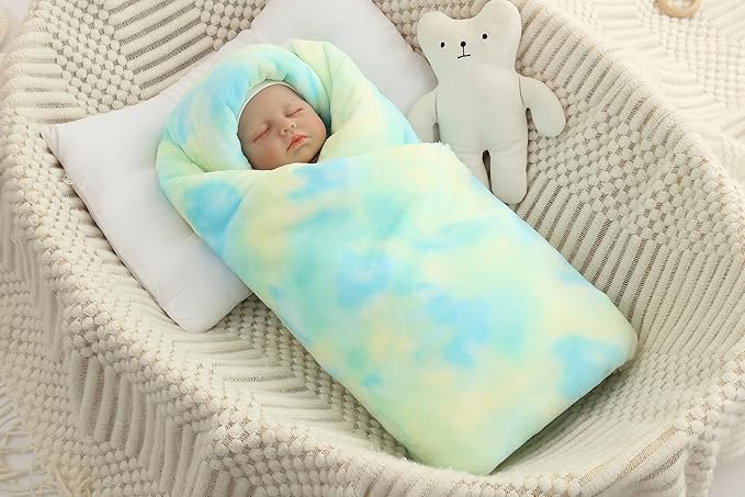 Cute Cozy Fluffy Warm Baby Blanket 30" x 40"for Boys Infants Toddlers' Bedding Crib Cot Stroller, Baby Shower Birthday Newborn's Gift (Tie Dye Blue)