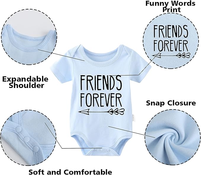 YSCULBUTOL Baby Twins Bodysuits Best Friends Forever Baby Clothes Set with Bibs Girl Outfit with hat