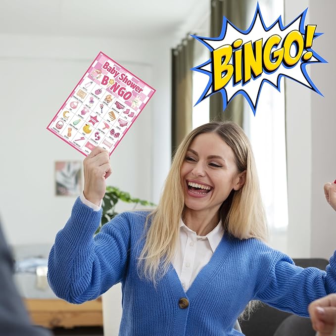 Baby Shower Bingo Game For Adults, Baby Shower Party Bingo Game Set, Pink Baby Shower Bingo Cards, Gender Reveal Bingo Favors For Family Friends, Baby Shower Large Group Game Decor & Supplies -17