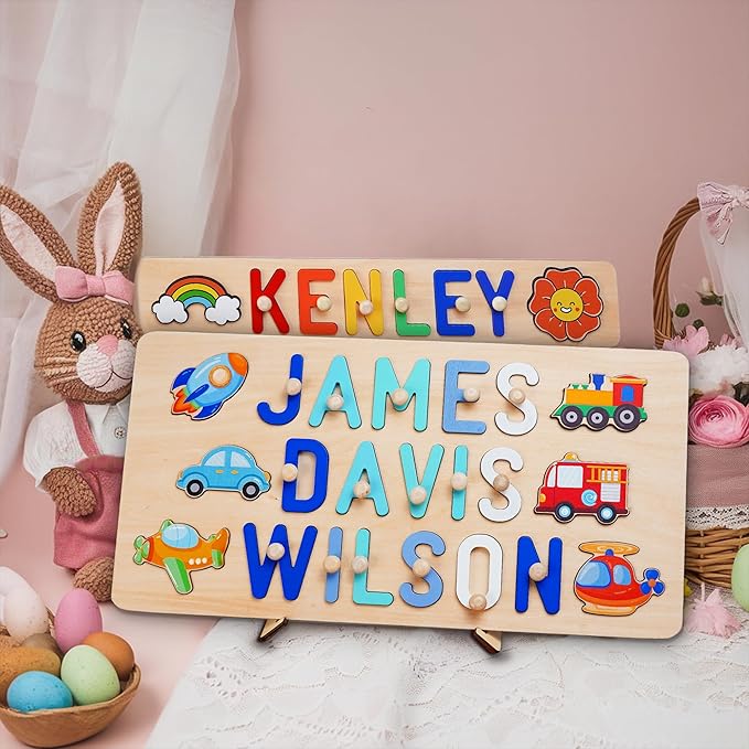 Name Puzzle for Kids Personalized, Custom Baby Toddler Basket Stuffers Gifts for Boy Girl, First Baby Birthday Gift, Montessori Learning Toddler Toys