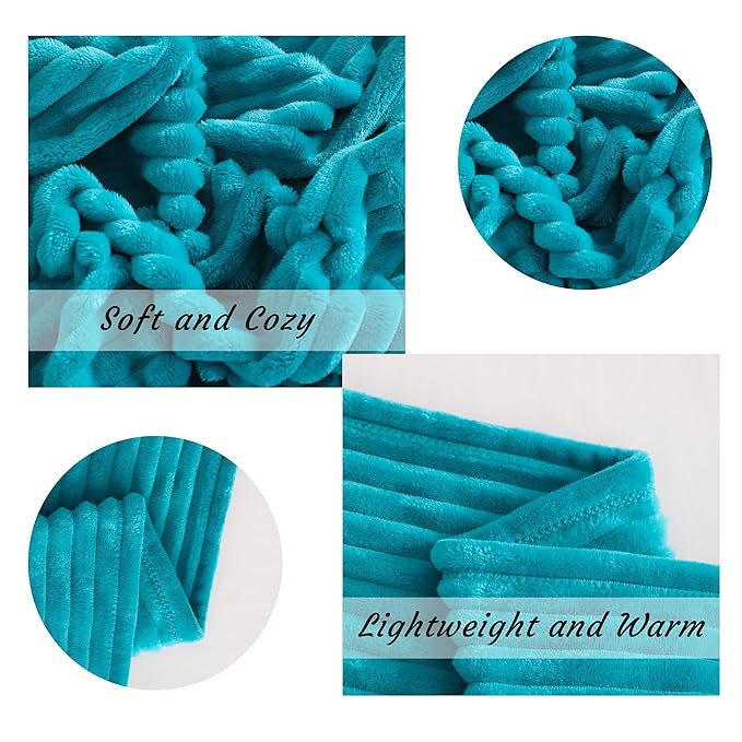 NTBAY Plush Flannel Oversized Baby Blanket, 50X60 Inches Soft and Warm Toddler Blanket with Striped Texture Nursery Bed Blanket for Stroller, Crib, Travel, Baby Gift, 50"x60", Turquoise