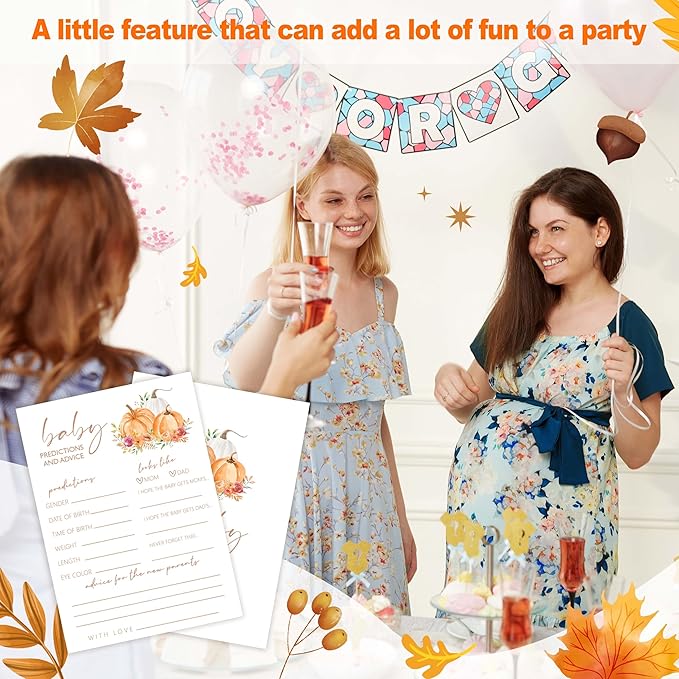 Baby Shower Games, Thanksgiving Baby Predictions and Advice Cards, 25 Sets Baby Gender Reveal Party Decorations Supplies Favors - E02